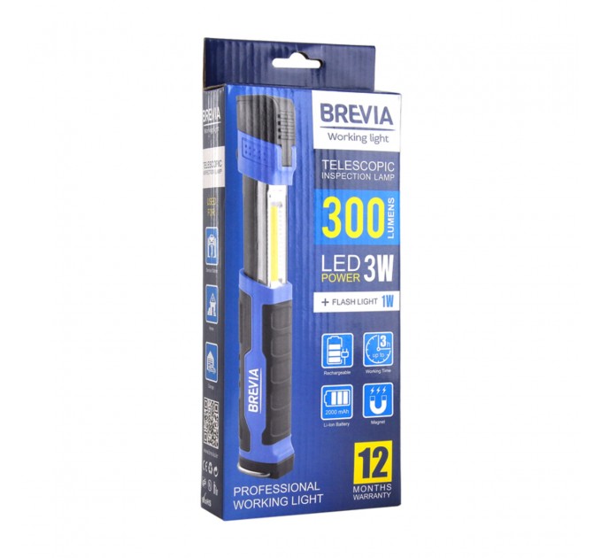 Лампа инспекционная Brevia LED телескопическая 3W COB+1W LED 300lm 2000mAh, type-C, цена: 629 грн.