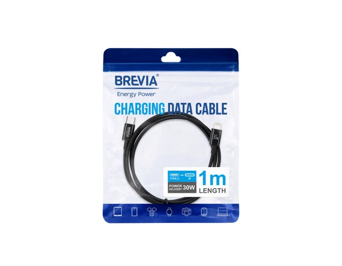 Кабель Brevia Type-C to Lightning 30W 1м, чорний ZIP, ціна: 182 грн.