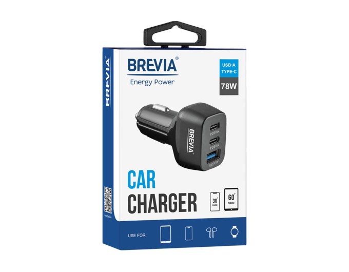 Автомобильное зарядное устройство для Brevia ePower TriDrive 78W 2xUSB-C+1xUSB-A, цена: 466 грн.