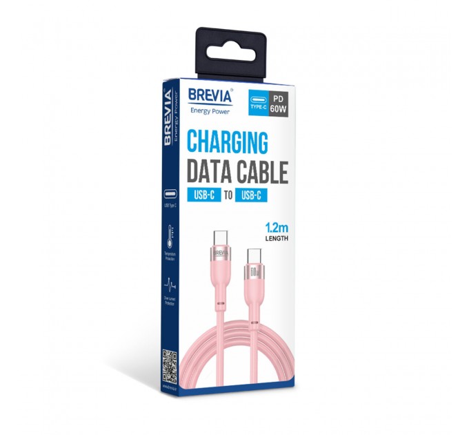 Кабель Brevia Type-C to Type-C 60W 1,2м, розовый box, цена: 162 грн.