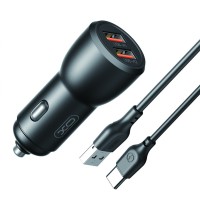 Автомобильное зарядное устройство XO CC55 QC18W+USB12W + Type-C кабель черный