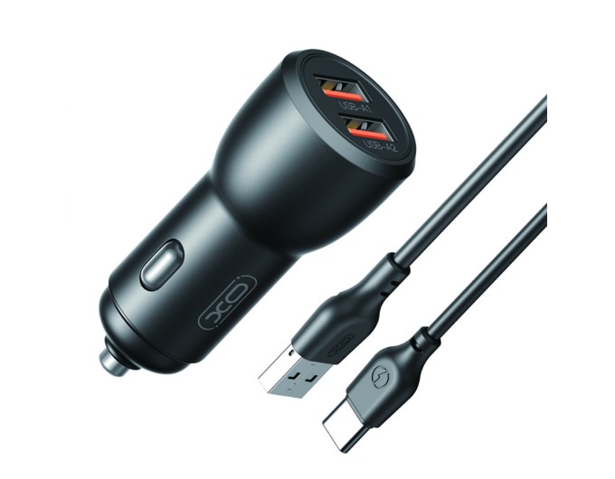 Автомобильное зарядное устройство XO CC55 QC18W+USB12W + Type-C кабель черный, цена: 199 грн.
