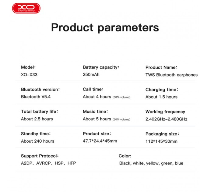 Беспроводные наушники XO TWS X33 Yu Jing белые, цена: 379 грн.