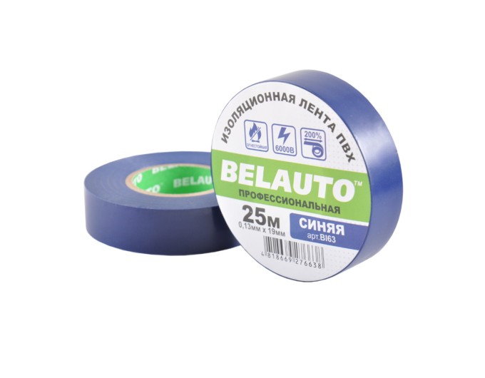 Лента изоляционная ПВХ Belauto 25м, 0.13x19мм, синяя, проф., огнеупорная, цена: 52 грн.