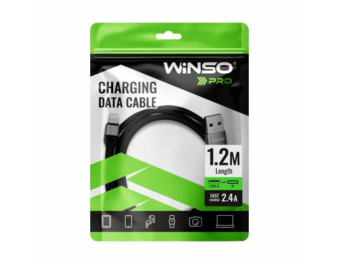 Кабель Winso Pro USB to Lightning TPE+плетіння 1,2м чорний, ціна: 114 грн.