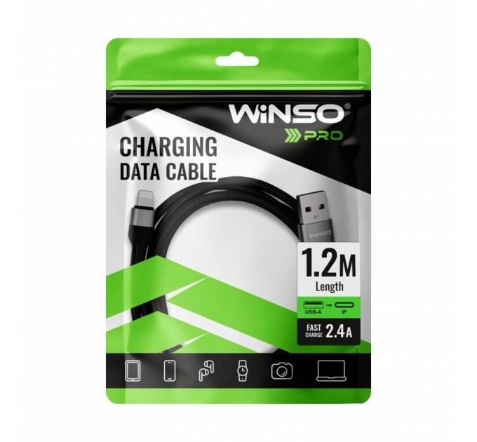 Кабель Winso Pro USB to Lightning TPE+плетение 1,2м черный, цена: 114 грн.