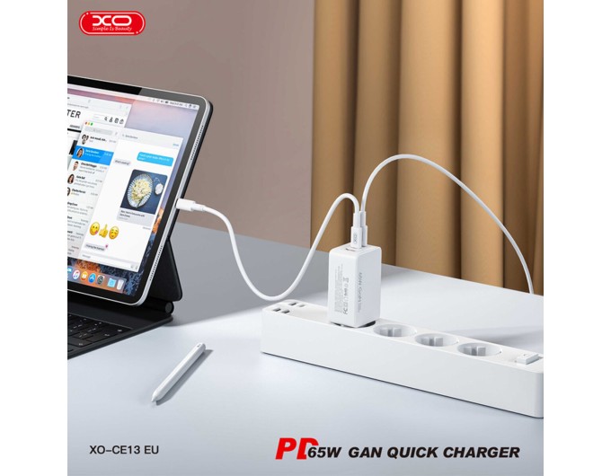 Сетевое зарядное устройство XO CE13 GaN 65W белый, цена: 1 049 грн.