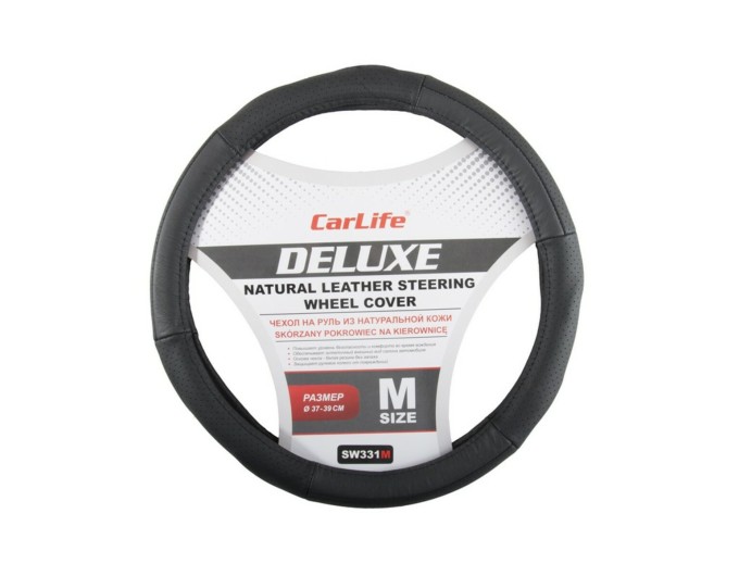 Чехол на руль Carlife 37-39 см кожаный Delux, черный, цена: 365 грн.