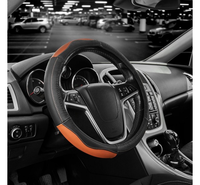 Чохол на кермо Carlife 37-39см, шкіра, чорний з коричневими вставками SW247M, ціна: 408 грн.