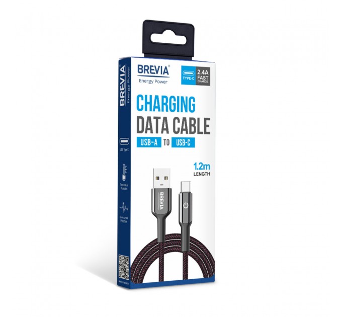 Кабель Brevia USB to Type-C 2,4А 1,2м, черный box, цена: 246 грн.