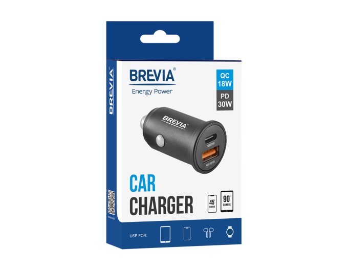 Автомобильное зарядное устройство Brevia ePower DualMetal 48W 1xUSB-C+1xUSB-A, черный, цена: 327 грн.