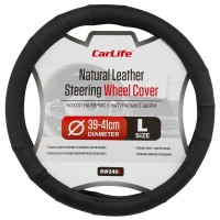 Чохол на кермо Carlife 39 - 41см, шкіра, чорний SW240L