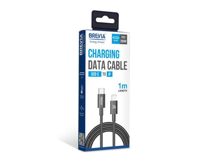 Кабель Brevia Type-C to Lightning 30W 1м, чорний box, ціна: 193 грн.