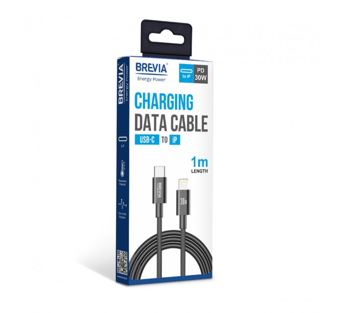 Кабель Brevia Type-C to Lightning 30W 1м, черный box, цена: 189 грн.