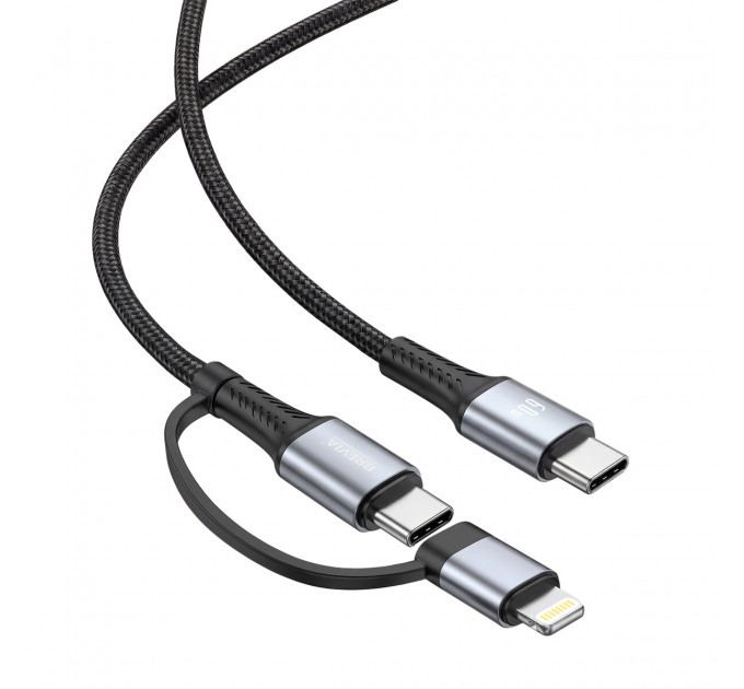 Кабель Brevia Type-C to Type-C/Lightning 60W 1,2м, черный box, цена: 323 грн.