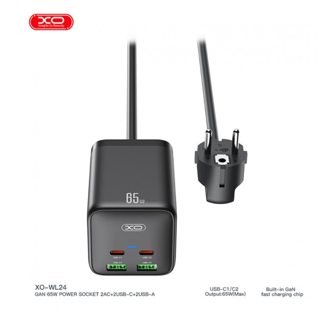Сетевое зарядное устройство XO WL24 Fast Charging Desktop Charger Array Plug 65W черный, цена: 999 грн.
