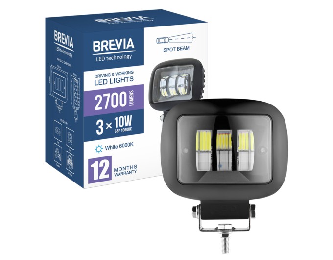 Фара світлодіодна Brevia 10-30V, 30W (3x10W), 2700Lm, CSP1860DE 1шт, ціна: 612 грн.