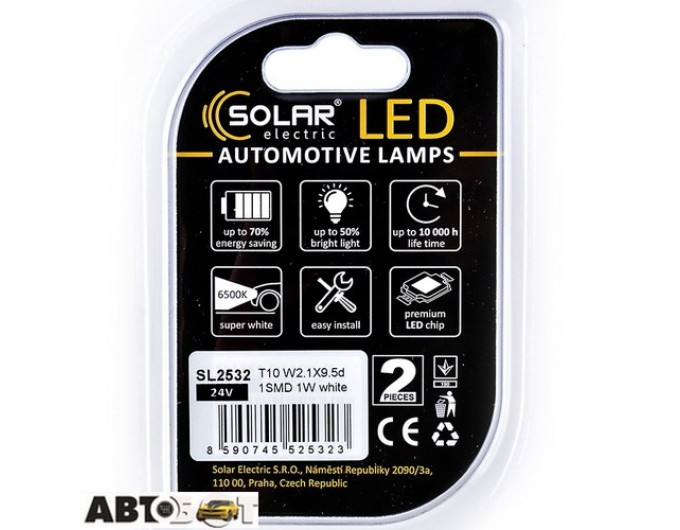 LED лампа SOLAR T10 W2.1x9.5d 24V 1SMD 1W white SL2532 (2 шт.), ціна: 84 грн.