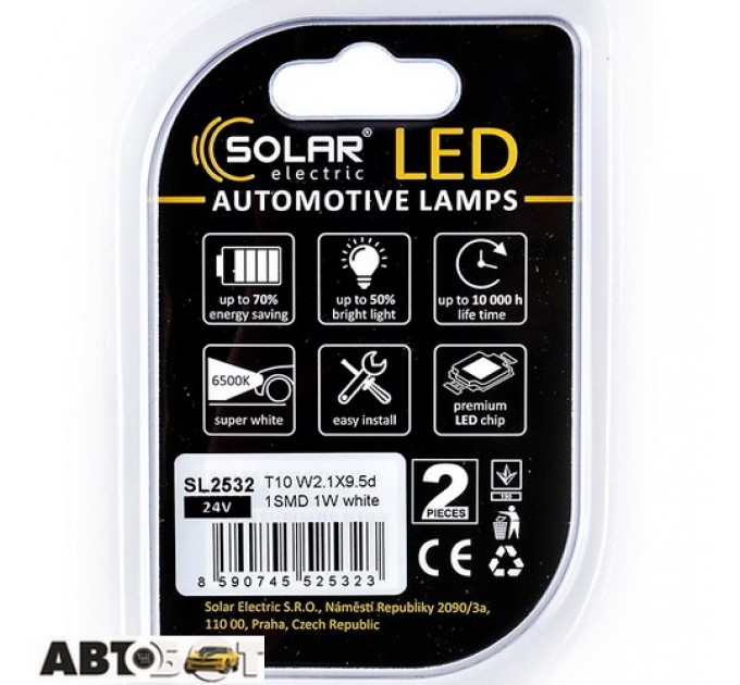 LED лампа SOLAR T10 W2.1x9.5d 24V 1SMD 1W white SL2532 (2 шт.), цена: 71 грн.