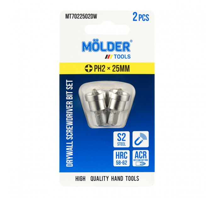 Набор бит Molder с ограничителем для гипсокартона PH2x25мм 2шт, цена: 38 грн.