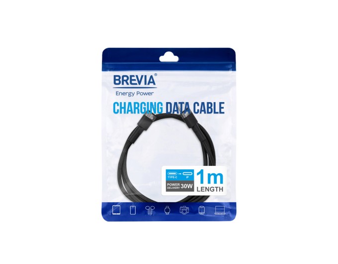 Кабель Brevia Type-C to Lightning 30W 1м, чорний ZIP, ціна: 240 грн.