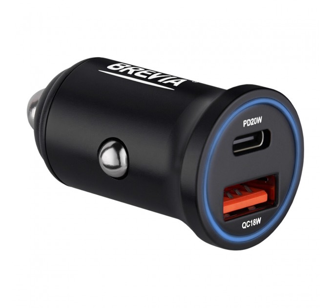 Автомобильное зарядное устройство Brevia ePower DualChargeLED 38W 1xUSB-C+1xUSB-A черный, цена: 458 грн.
