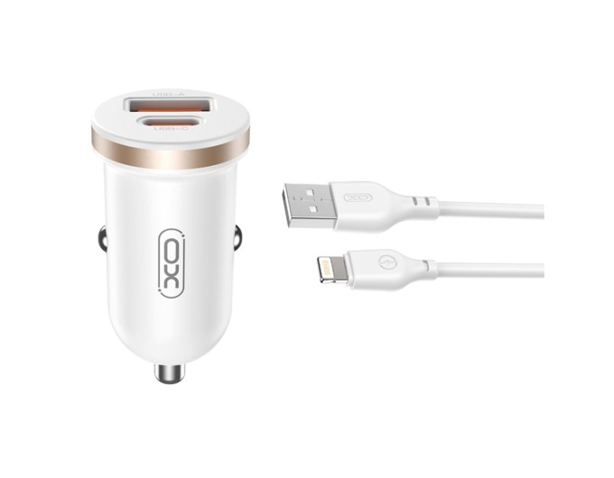 Автомобильное зарядное устройство для XO CC56 Plastic mini 30W+ Lightning кабель белый, цена: 219 грн.