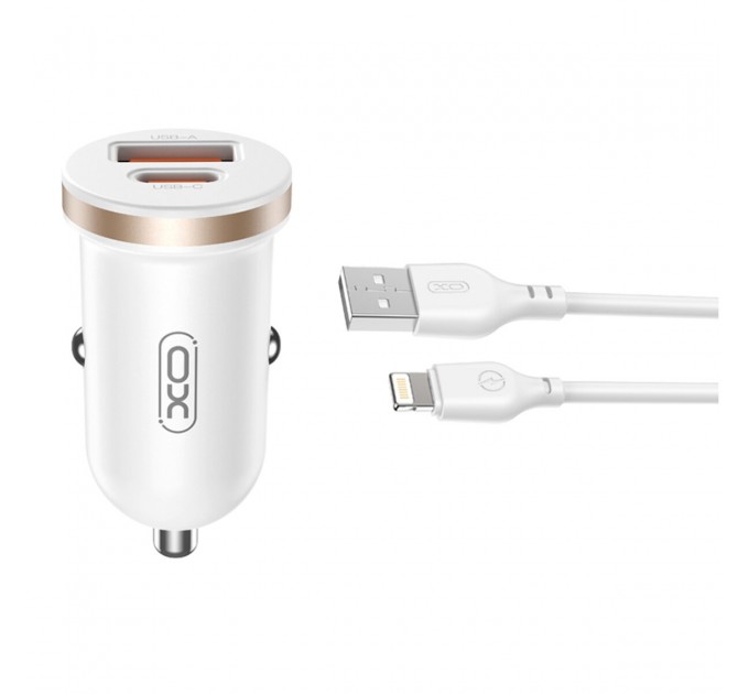 Автомобильное зарядное устройство для XO CC56 Plastic mini 30W+ Lightning кабель белый, цена: 199 грн.
