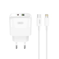 Сетевое зарядное устройство XO L138 PD30W/QC18W 1USB-A+1USB-C + Lightning кабель белый