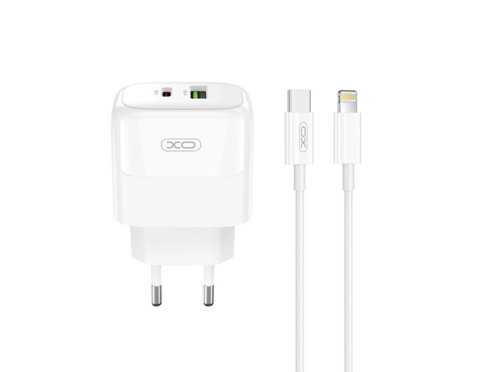 Сетевое зарядное устройство XO L138 PD30W/QC18W 1USB-A+1USB-C + Lightning кабель белый, цена: 439 грн.