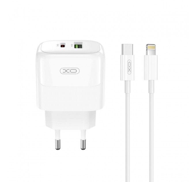 Сетевое зарядное устройство XO L138 PD30W/QC18W 1USB-A+1USB-C + Lightning кабель белый, цена: 399 грн.
