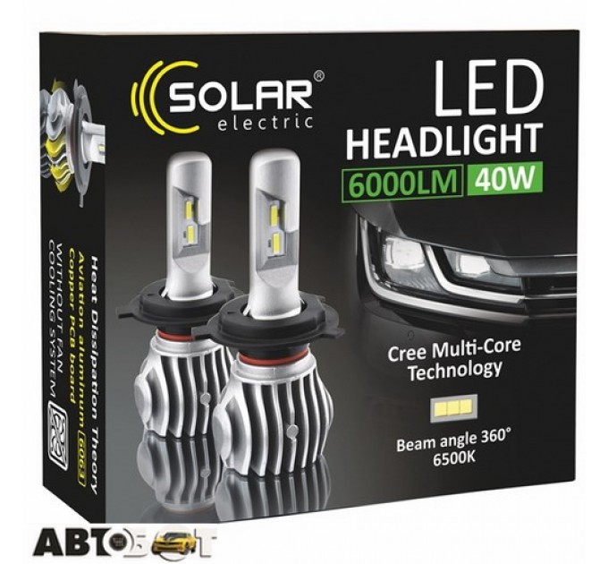 LED лампа SOLAR H4 12/24V 6500K 6000Lm 40W Cree Chip 1860 8604 (2 шт.), ціна: 1 278 грн.