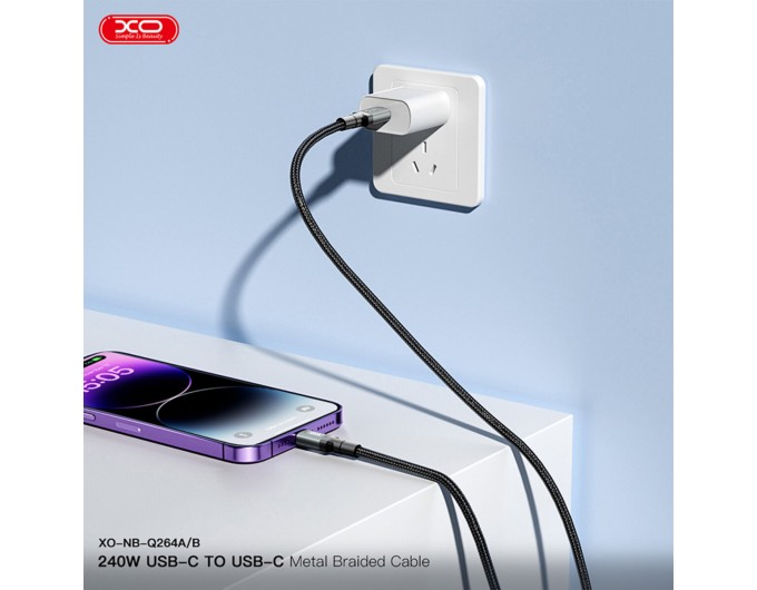 Кабель XO High Power Type-C to Type-C 240W 1м чорний, ціна: 279 грн.