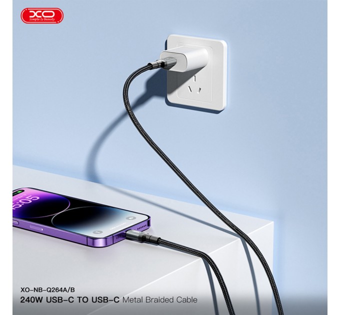 Кабель XO High Power Type-C to Type-C 240W 1м черный, цена: 249 грн.