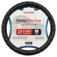 Чохол на кермо Carlife 37-39см, екошкіра, чорний, один шов SW142M