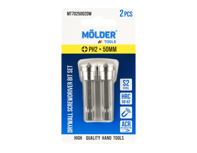 Набор бит Molder с ограничителем для гипсокартона PH2x50мм 2шт, цена: 49 грн.