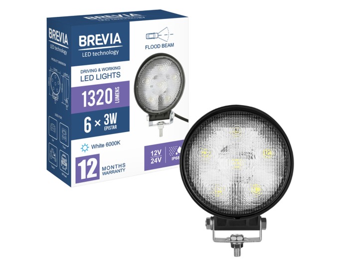 Фара світлодіодна Brevia Epistar Flood 10-30V, 18W (6x3W), 1320Lm, 1шт, ціна: 420 грн.