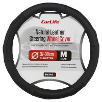 Чохол на кермо Carlife 37-39см, шкіра, чорний SW245M