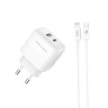 Сетевое зарядное устройство XO L137 PD20W/QC18W 1USB-A+1USB-C + Lightning кабель белый, цена: 299 грн.