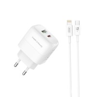 Сетевое зарядное устройство XO L137 PD20W/QC18W 1USB-A+1USB-C + Lightning кабель белый