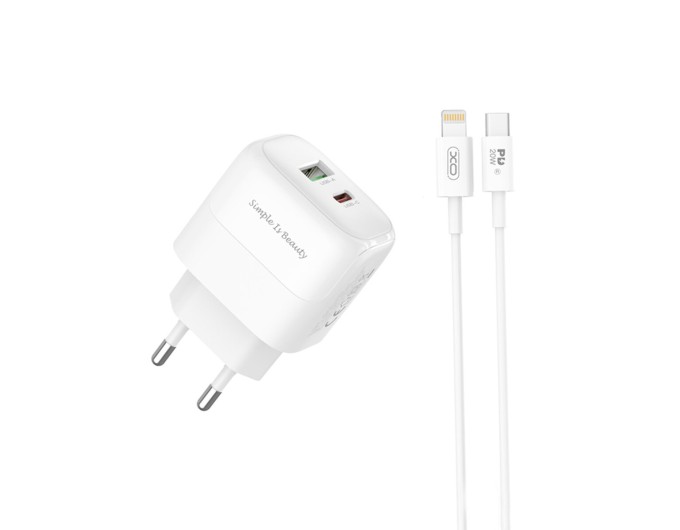 Сетевое зарядное устройство XO L137 PD20W/QC18W 1USB-A+1USB-C + Lightning кабель белый, цена: 299 грн.
