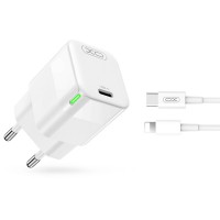 Сетевое зарядное устройство XO CE06 PD 30W GaN + Lightning кабель белый