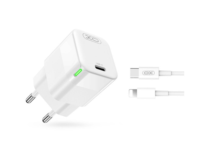 Сетевое зарядное устройство XO CE06 PD 30W GaN + Lightning кабель белый, цена: 489 грн.