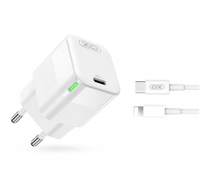 Сетевое зарядное устройство XO CE06 PD 30W GaN + Lightning кабель белый, цена: 429 грн.