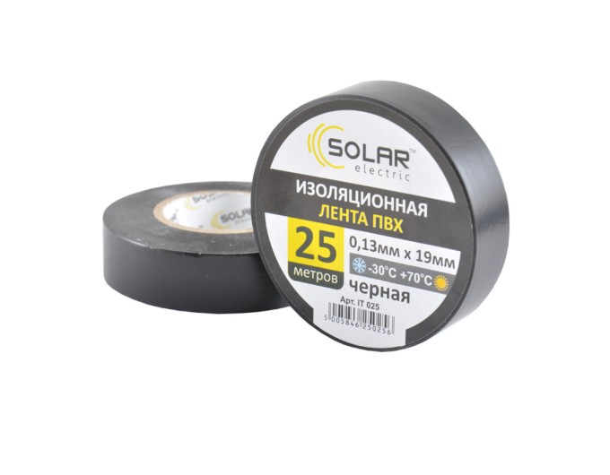 Лента изоляционная ПВХ Solar, 0.13mm x 19mm, 25м, черная, цена: 35 грн.