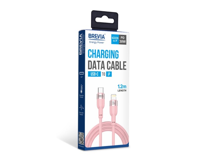 Кабель Brevia Type-C to Lightning 30W 1,2м, рожевий box, ціна: 216 грн.