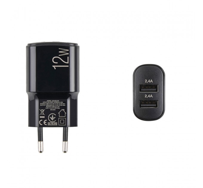 Сетевое зарядное устройство Brevia ePower 12W 2xUSB-A + кабель USB-A to Lightning 1м черный, цена: 319 грн.