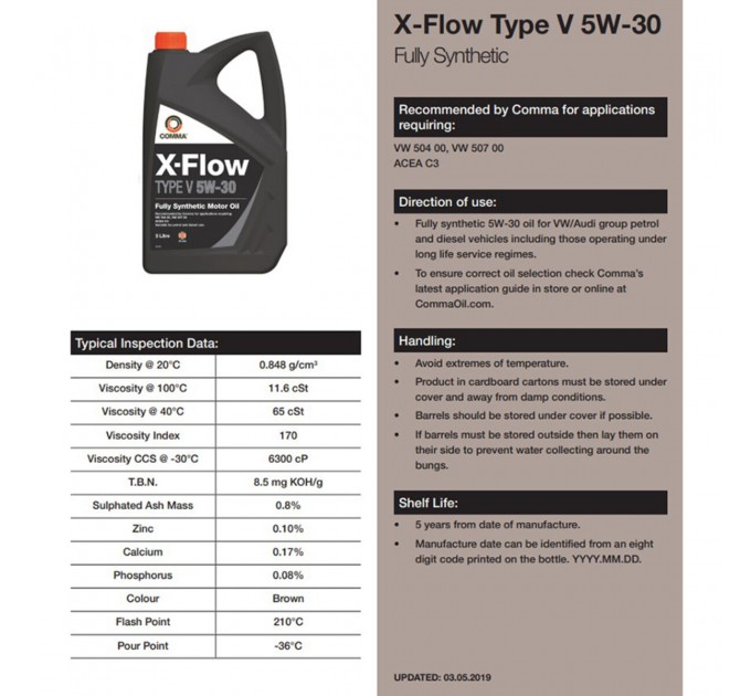 Моторне масло Comma X-FLOW TYPE V 5W-30 199л, ціна: 69 201 грн.