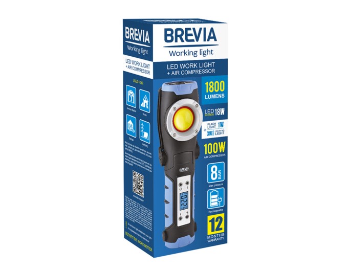 Лампа инспекционная Brevia LED 18W 1800lm+компрессор 100W 7800mAh type-C, цена: 2 864 грн.