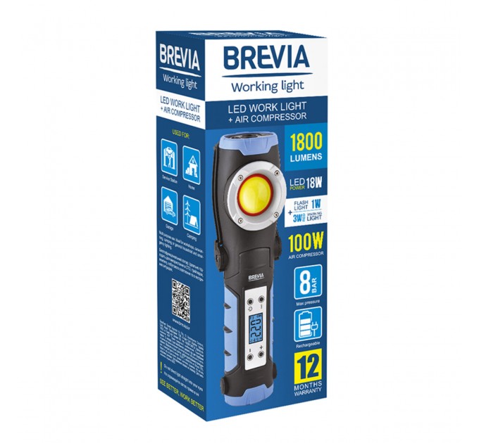 Лампа инспекционная Brevia LED 18W 1800lm+компрессор 100W 7800mAh type-C, цена: 2 406 грн.